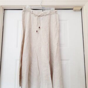 LIZ CLAIBORNE Linen Skirt Long Gored Zip Tie Waist NATURAL (Beige) Women